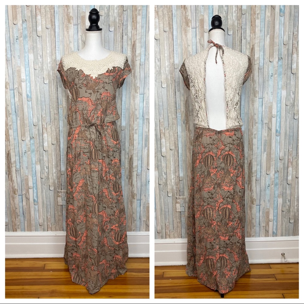 Maaji M Africa Zebra Printed Crochet Wild Honeysuckle Maxi Dress Swim Cover Up